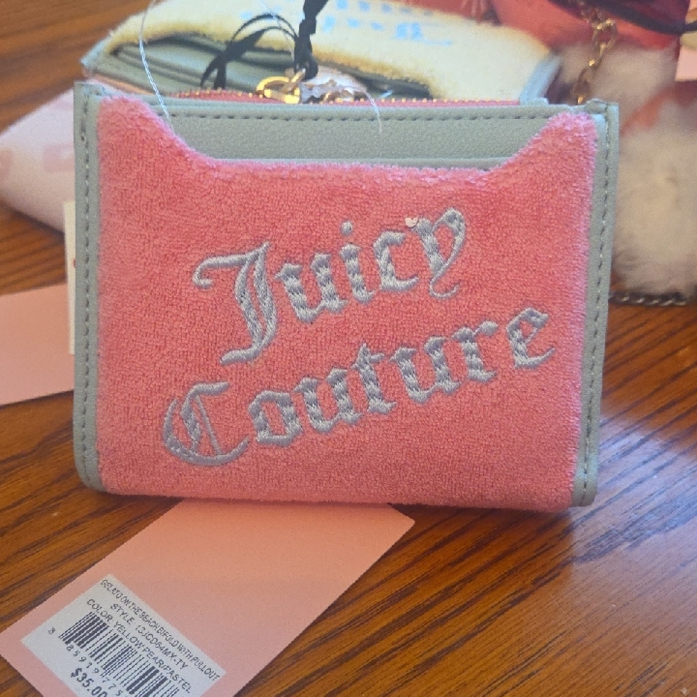 Juicy Couture Pink Terry Cloth Logo Wallet with Gray Trim